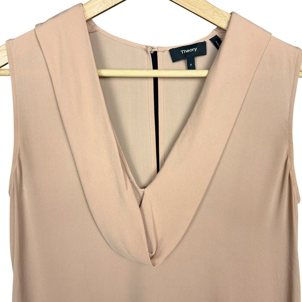Theory 100% Silk Tan Sleeveless Collared Blouse Business Casual Office Luxury - Picture 3 of 7